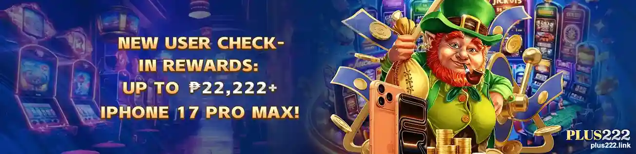PLUS222 homepage banner showcasing online casino games, mobile app, secure login, and fast registration